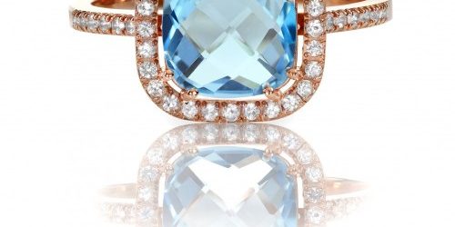 Beautiful Blue Topaz and diamond Rose Gold Halo Ring