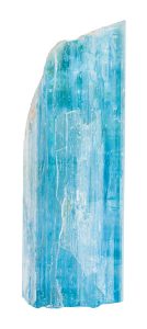 macro shooting of specimen of natural mineral - raw Aquamarine (blue beryl) crystal isolated on white background